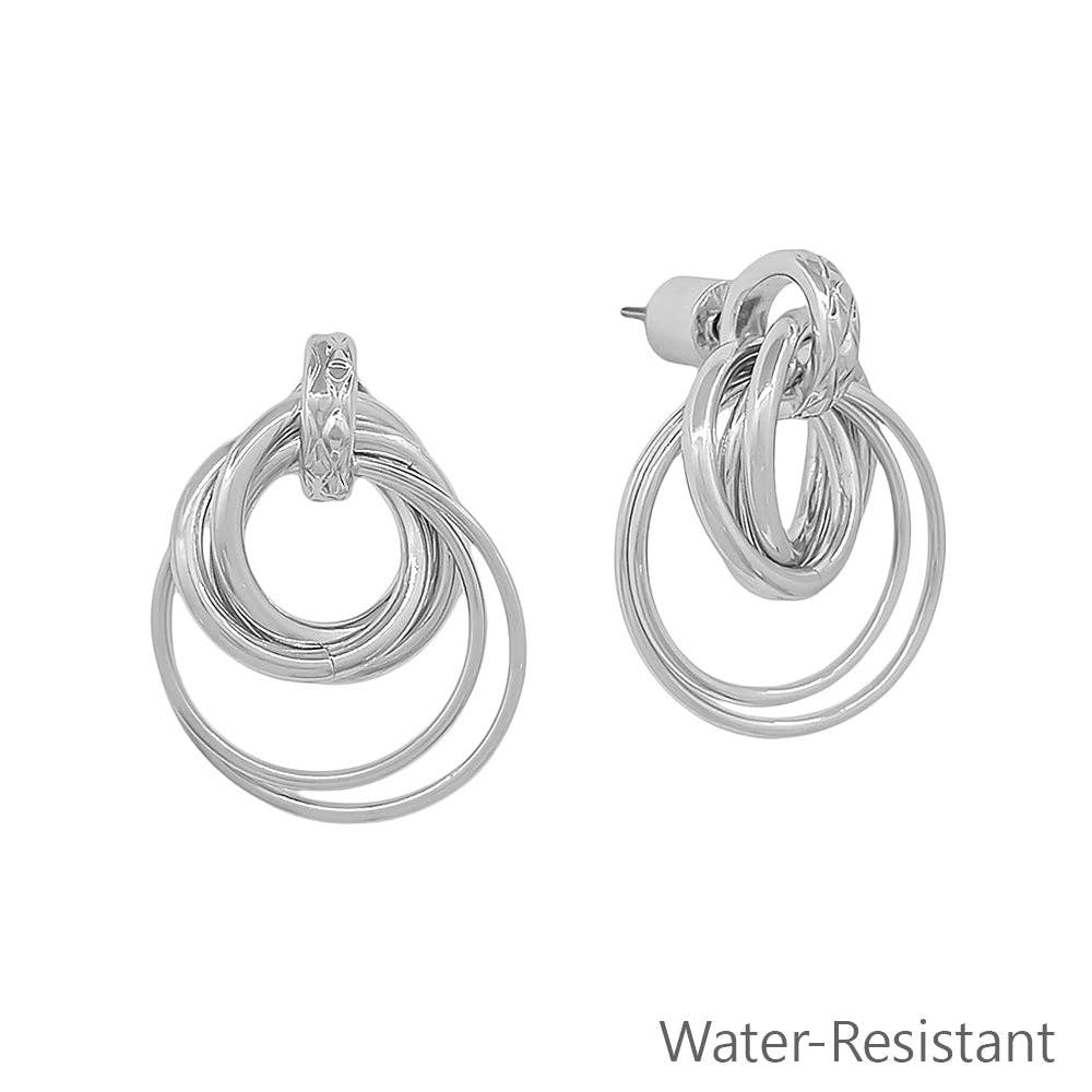 Water Resistant Layered Silver Circle Stud 1" Earring