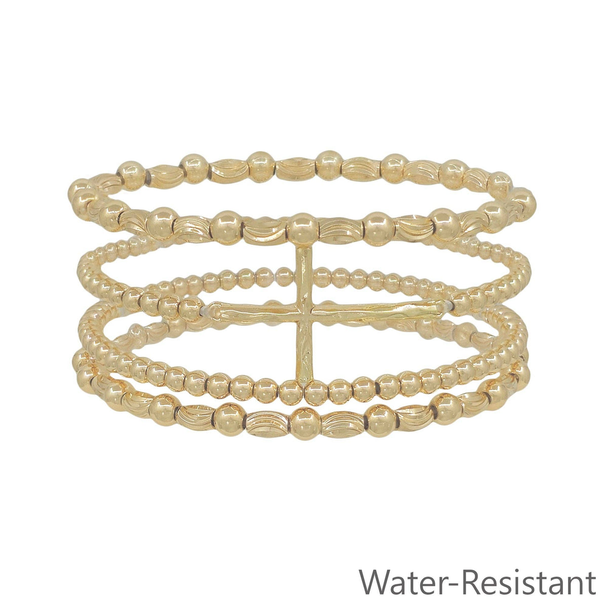 Water Resistant Set of 4 Cross and 4MM Beaded Stretch Bracelets