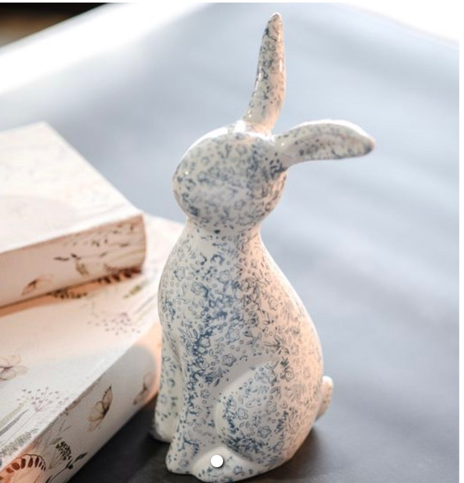 Blue Floral Ceramic Bunny-Large