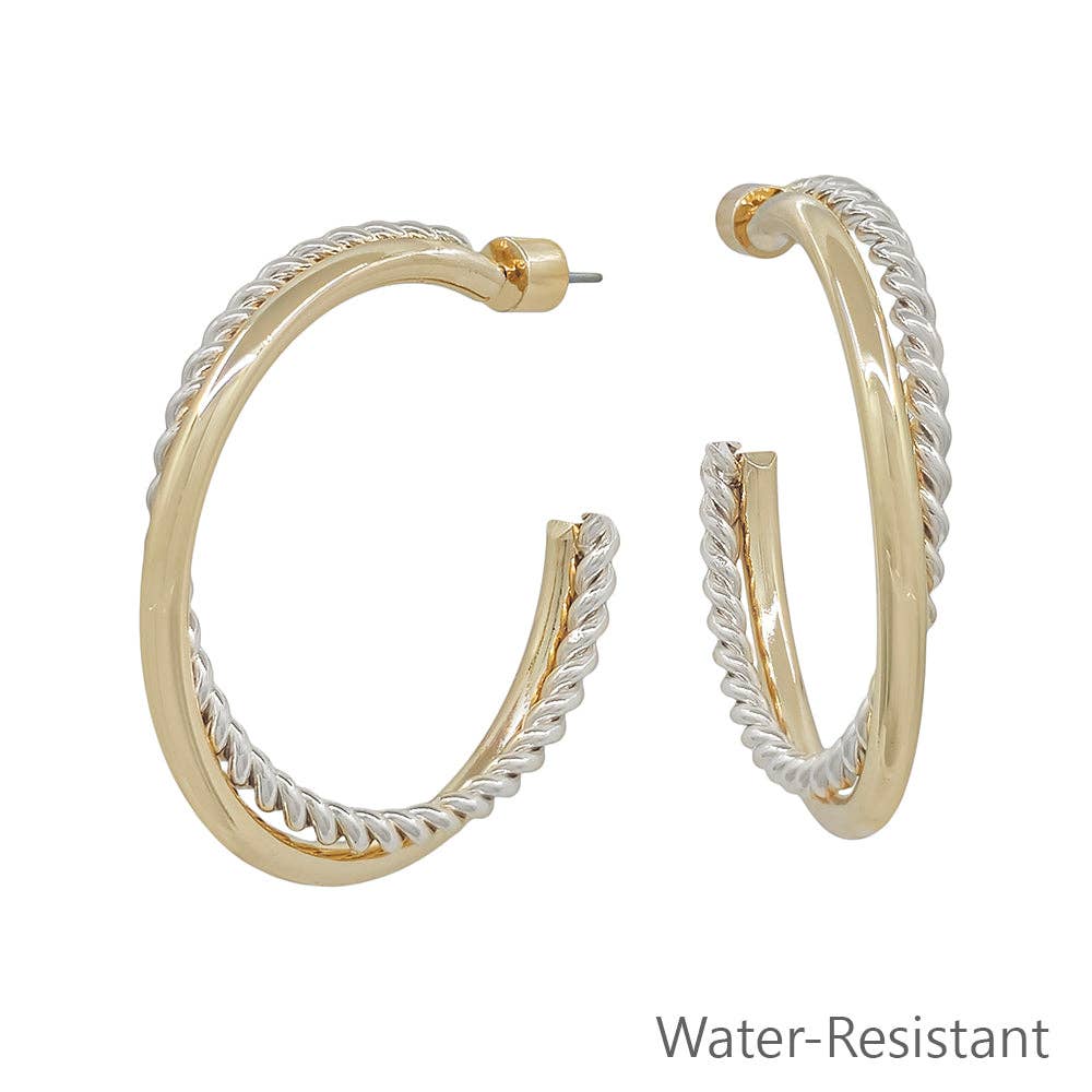 Water Resistant 2" Braided Gold and Silver Hoop Twist Earring