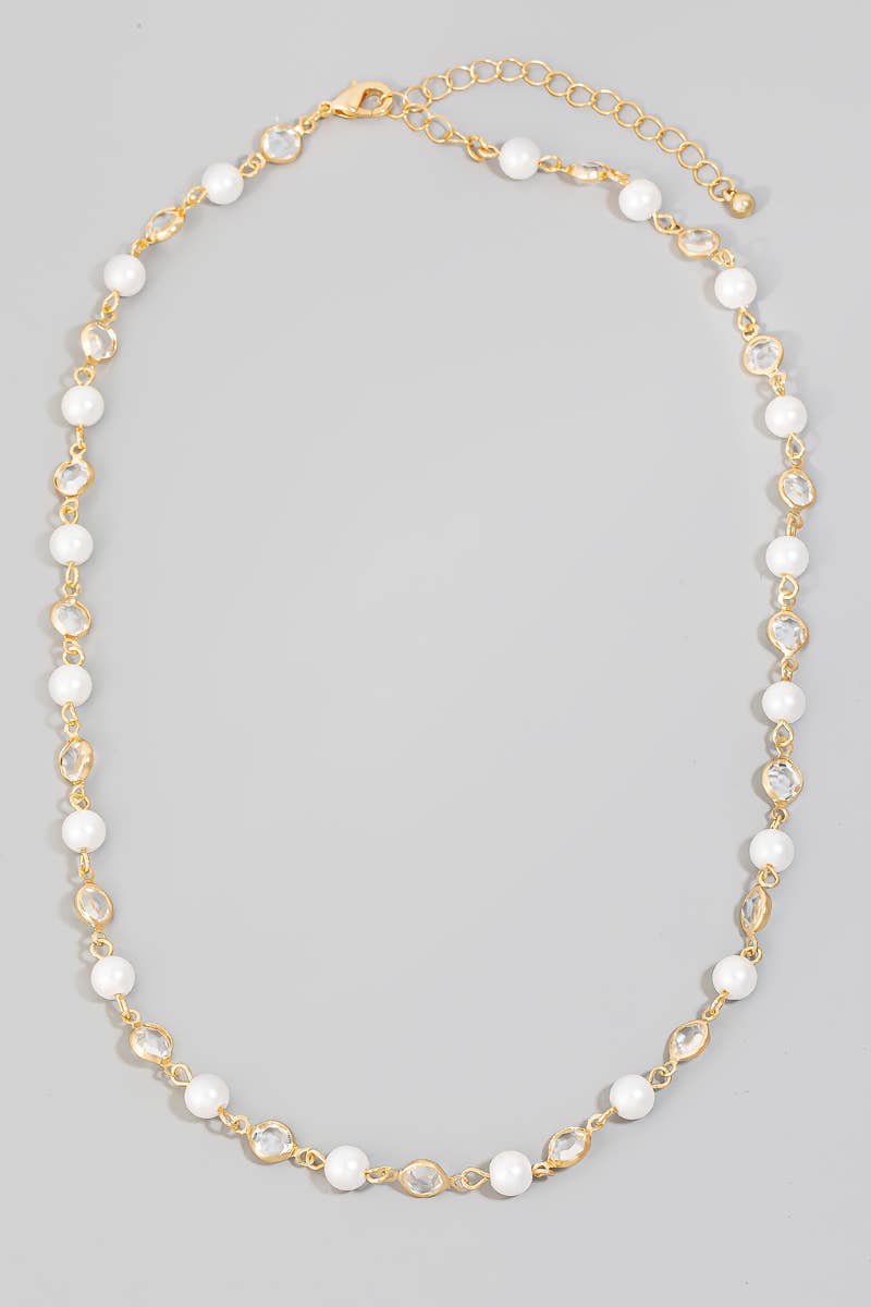 Pearl And Rhinestone Beads Chain Necklace