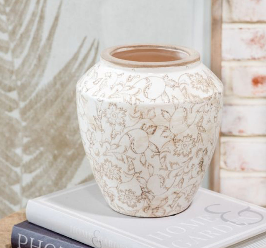 Beige Heirloom Wide Vase 8.3"