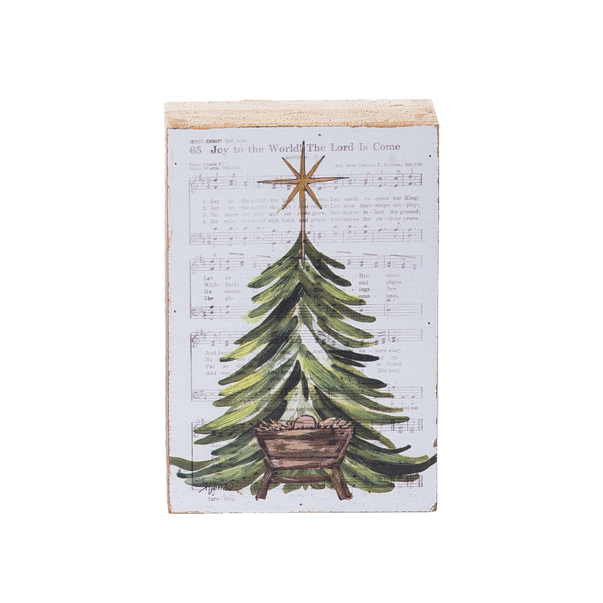 Hand Painted Christmas Tree & Manger Tabletop Sign
