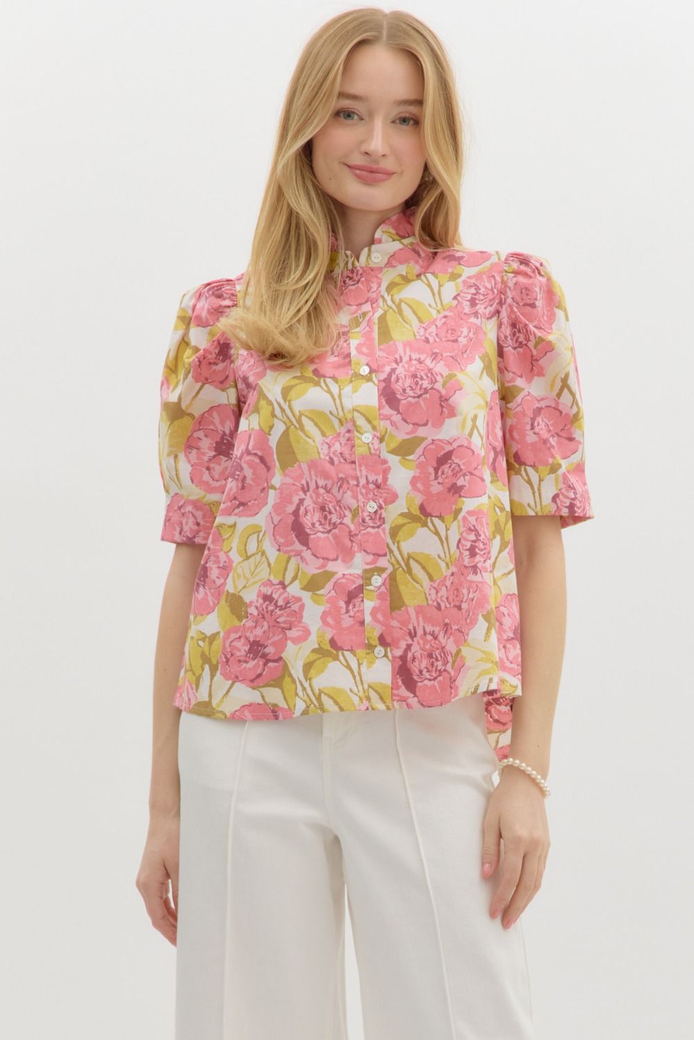 Pink Floral Pleated Top