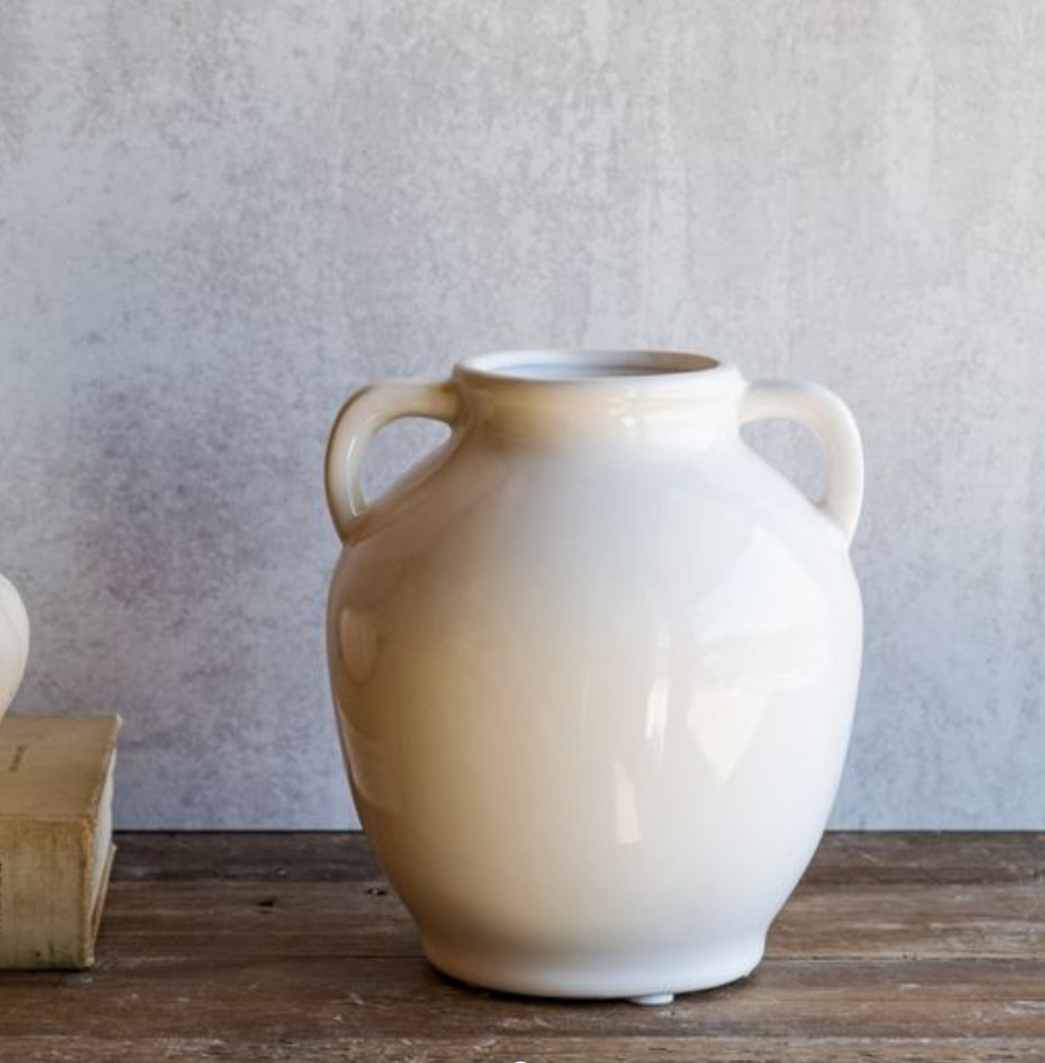 Wide White Handle Vase 7"
