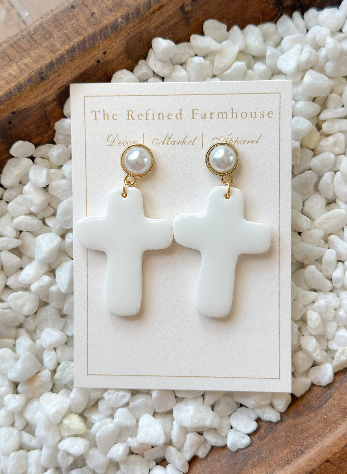 White Clay Cross Earrings