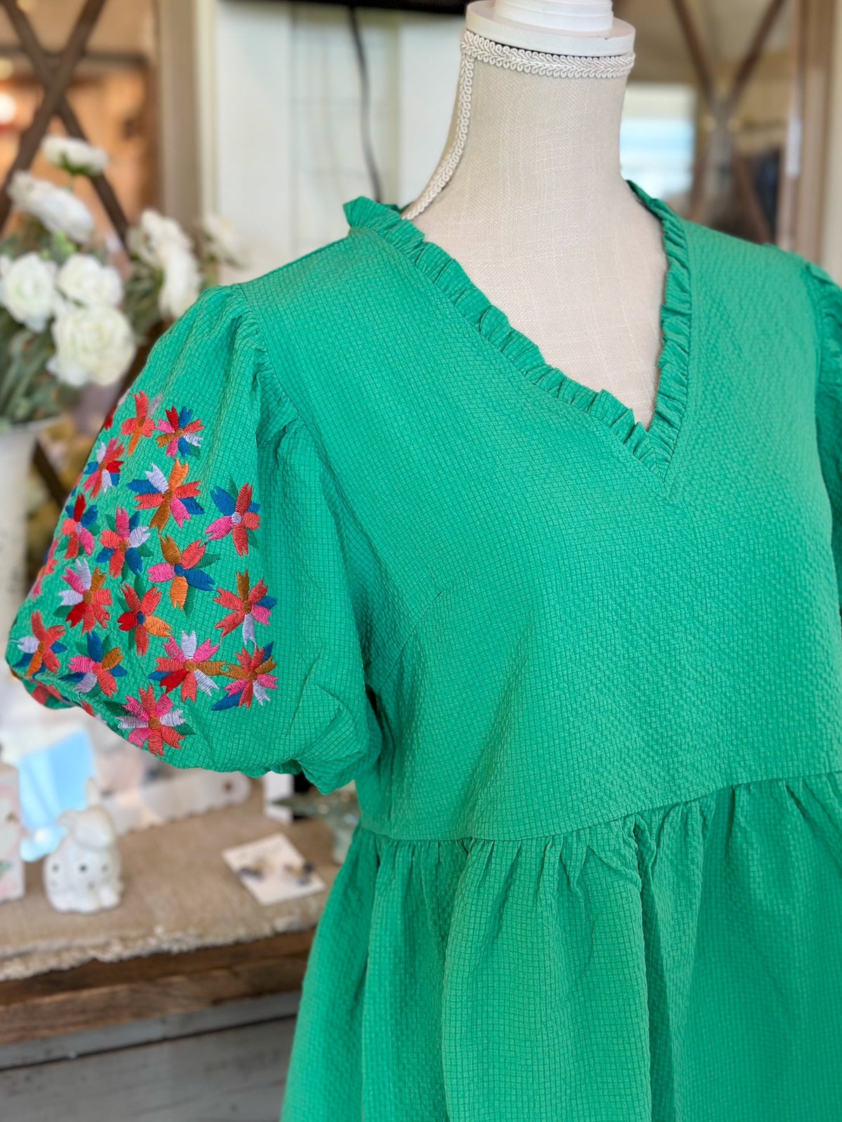 Solid Baby Doll Top with Embroidery