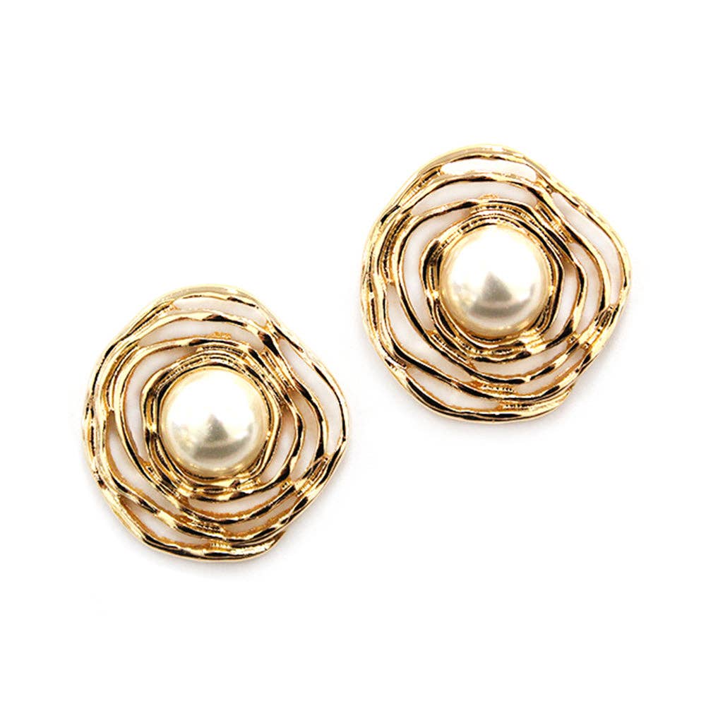 Gold Wired with Pearl .75" Stud Earrings