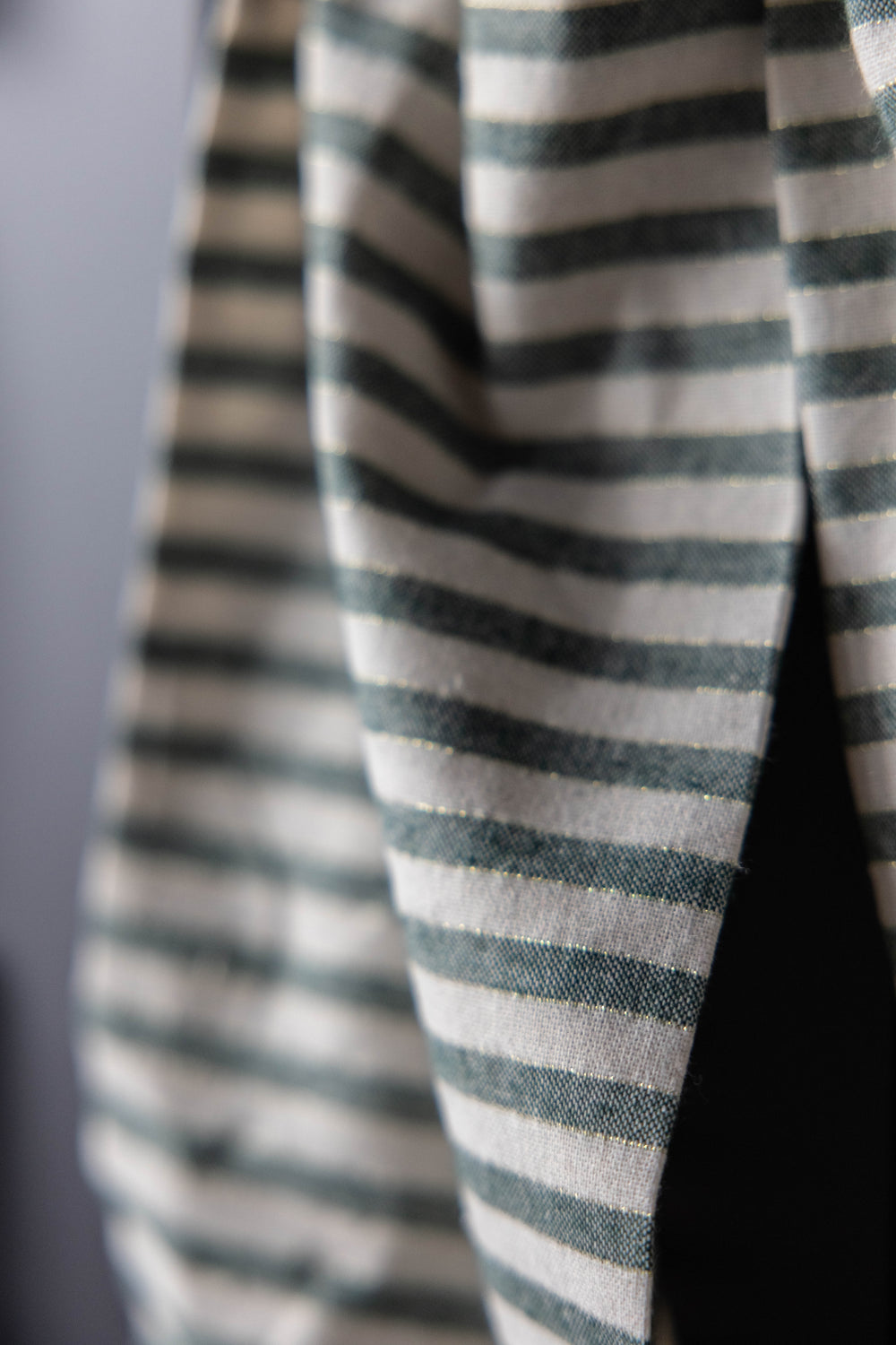 Striped Green with thin Gold Stripe Fabric Bows: Medium