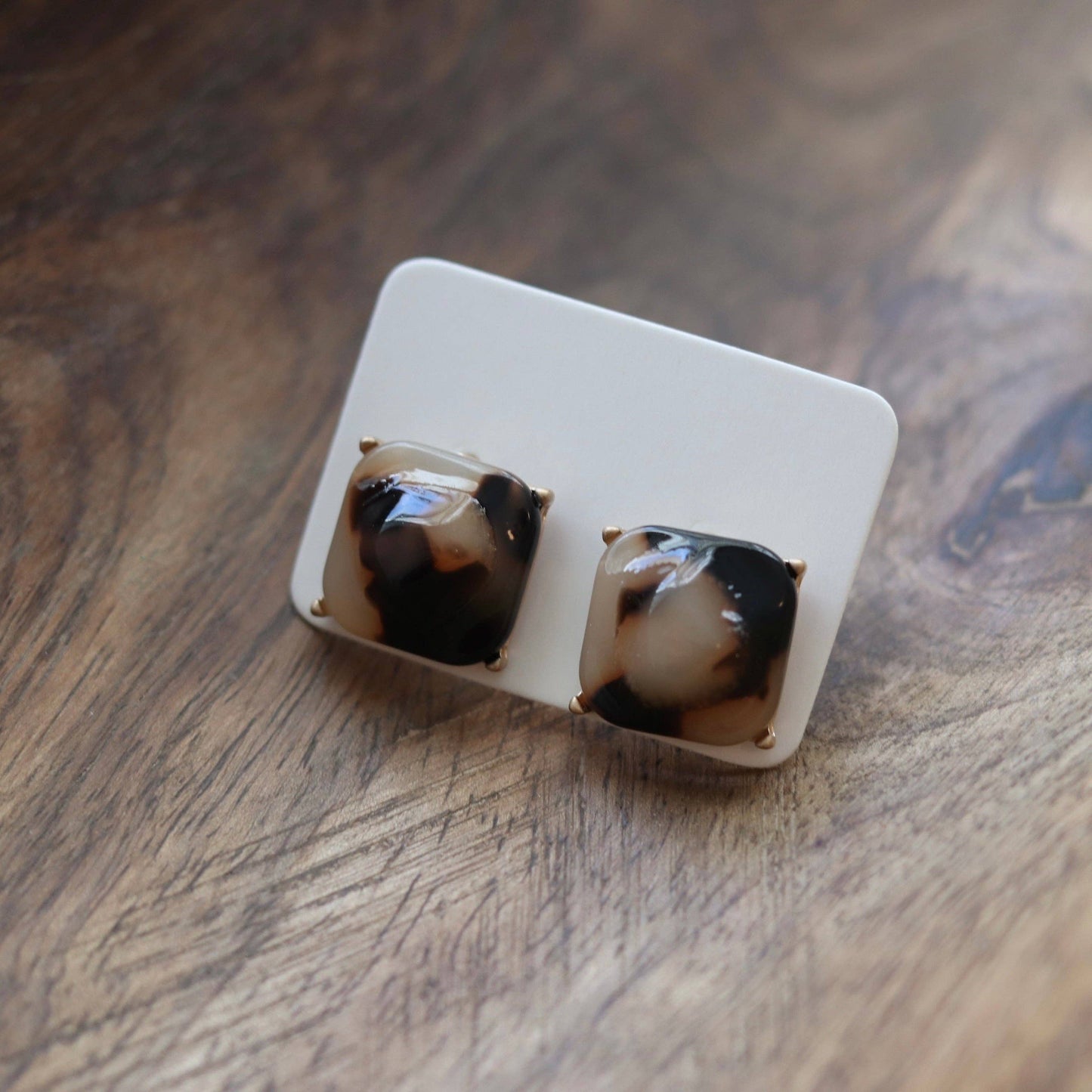 Light Tortoiseshell Square Studs