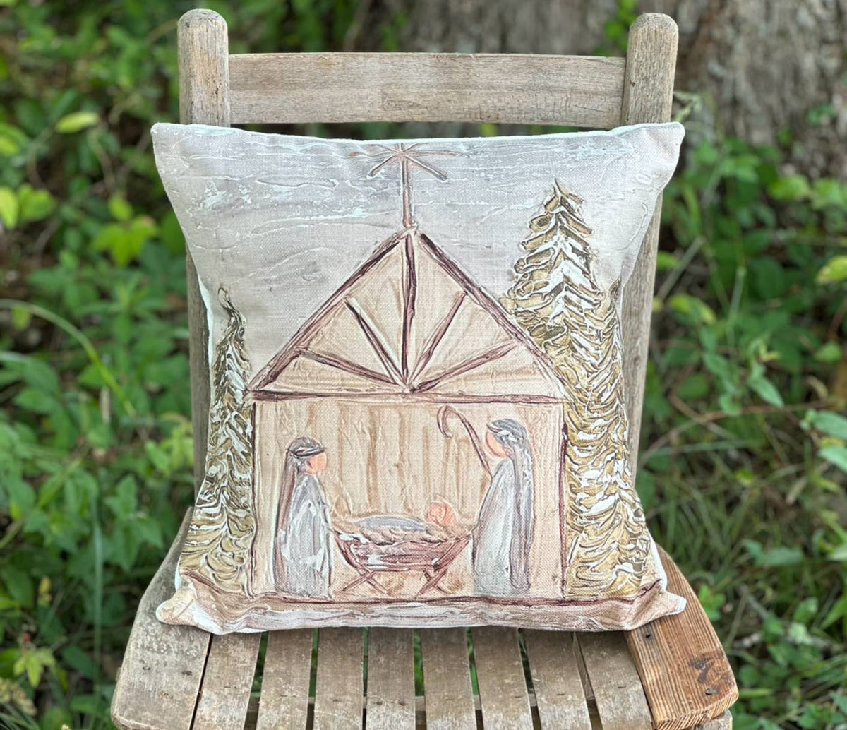 Manger Scene Square Pillow: 18x18