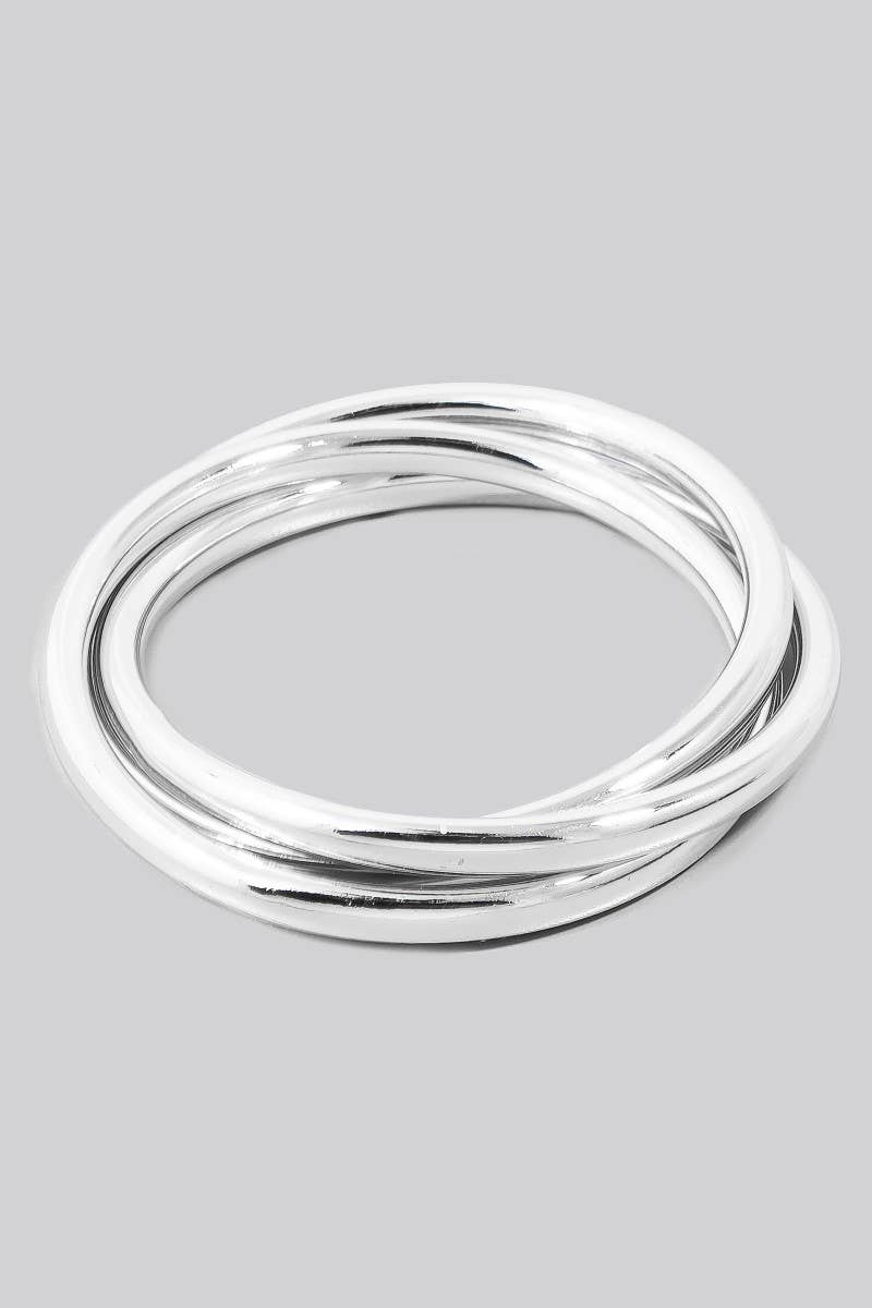Layered Metallic Tube Bangle Bracelet Set-silver