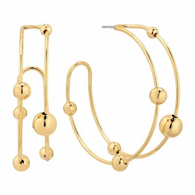 Gold Wired CCB Beaded 2" Hoop Earring