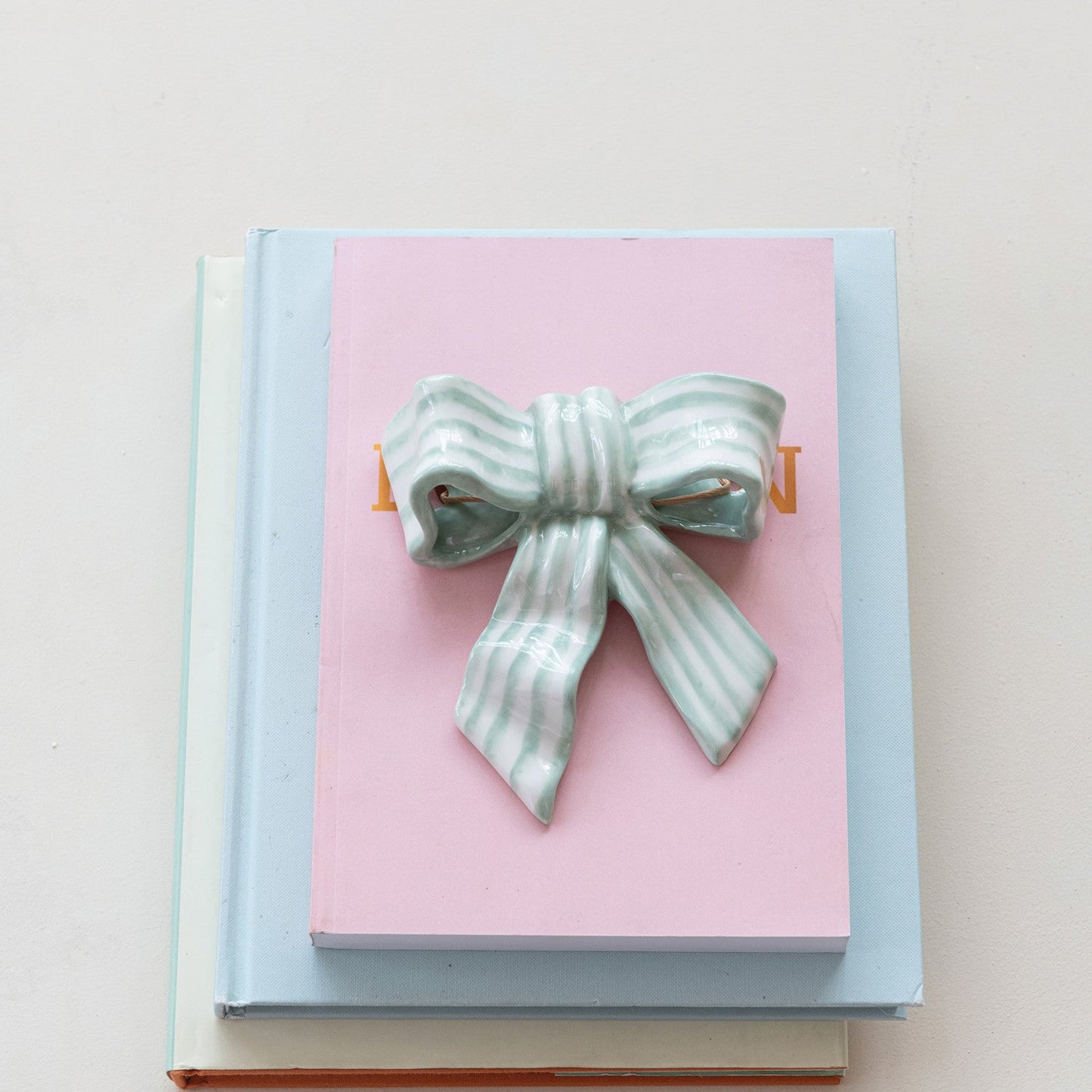 Stoneware Striped Bow Décor/Wall Hanging (Hangs or Sits)