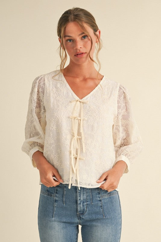 Natural Lace Bow Top