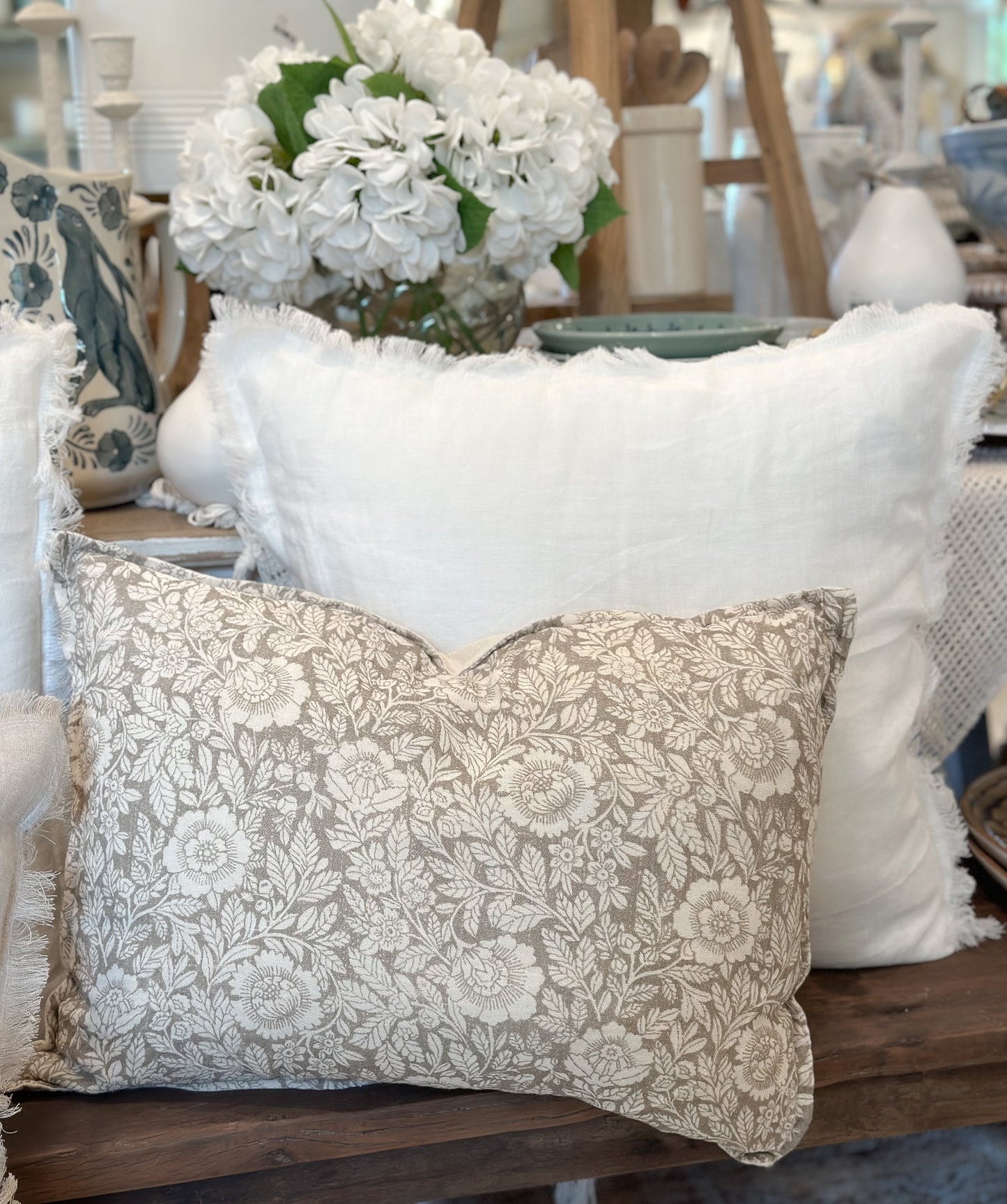 20" Stonewashed White Linen Pillow