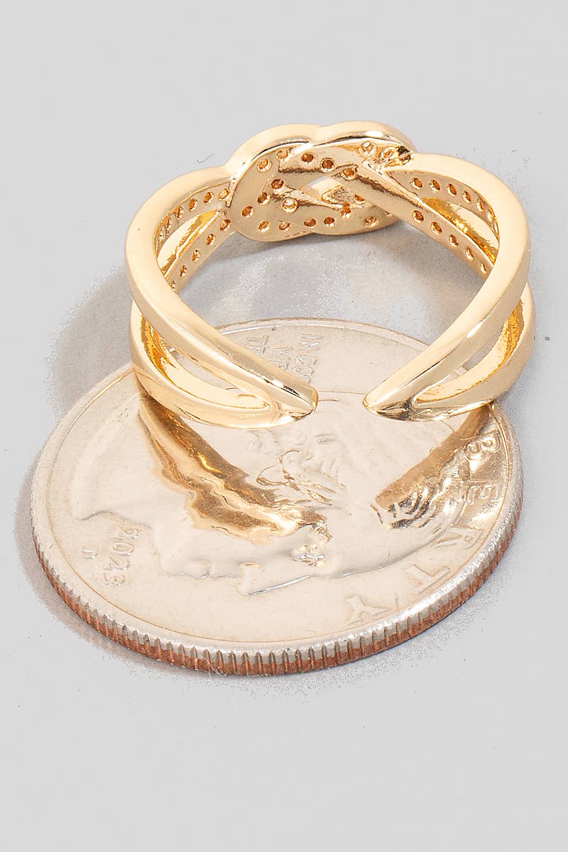 Cubic Zirconia Pave Knot Open Band Ring: G
