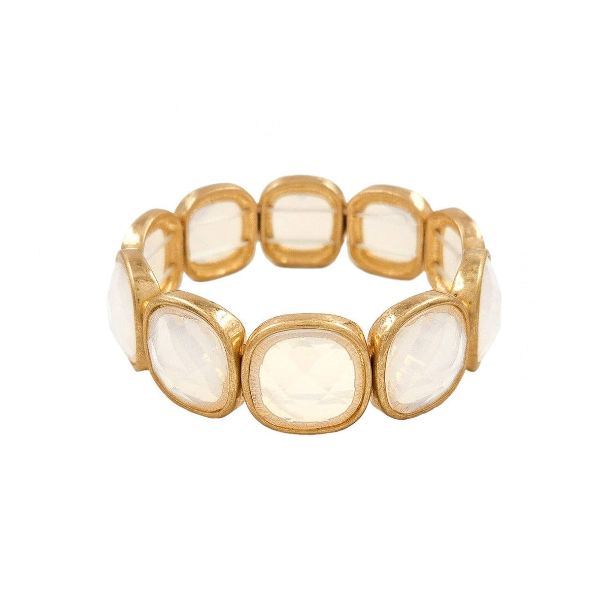 White Opal Square Stone and Gold Stretch Bracelet