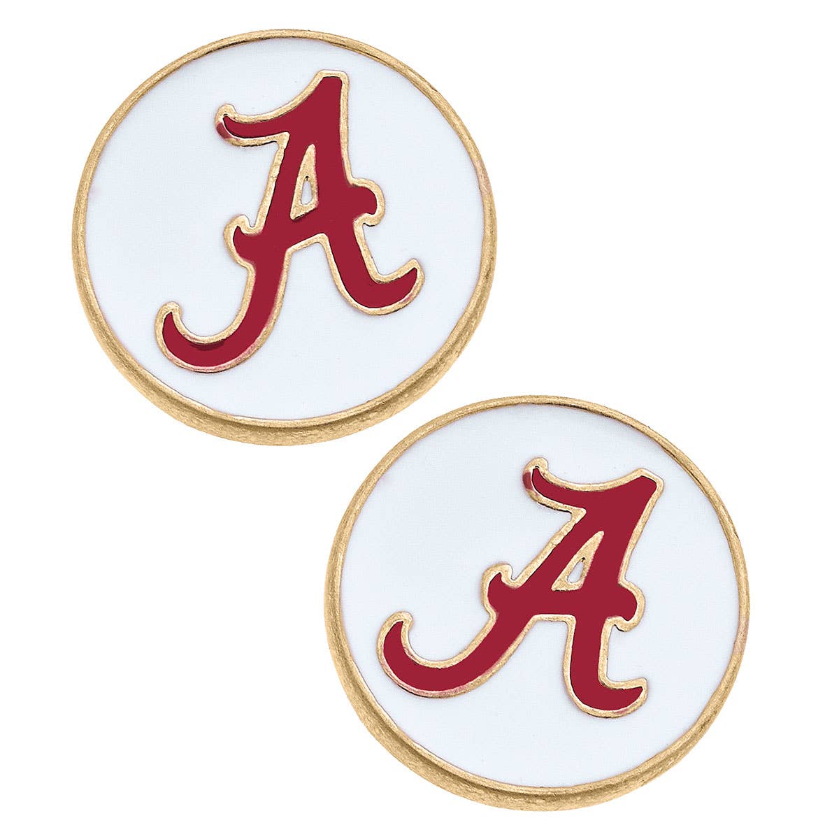 Alabama Crimson Tide Enamel Disc Stud Earrings in White