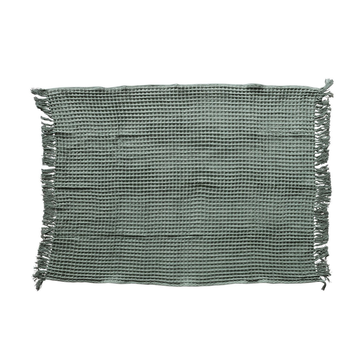 Waffle Weave Throw with Fringe | Green