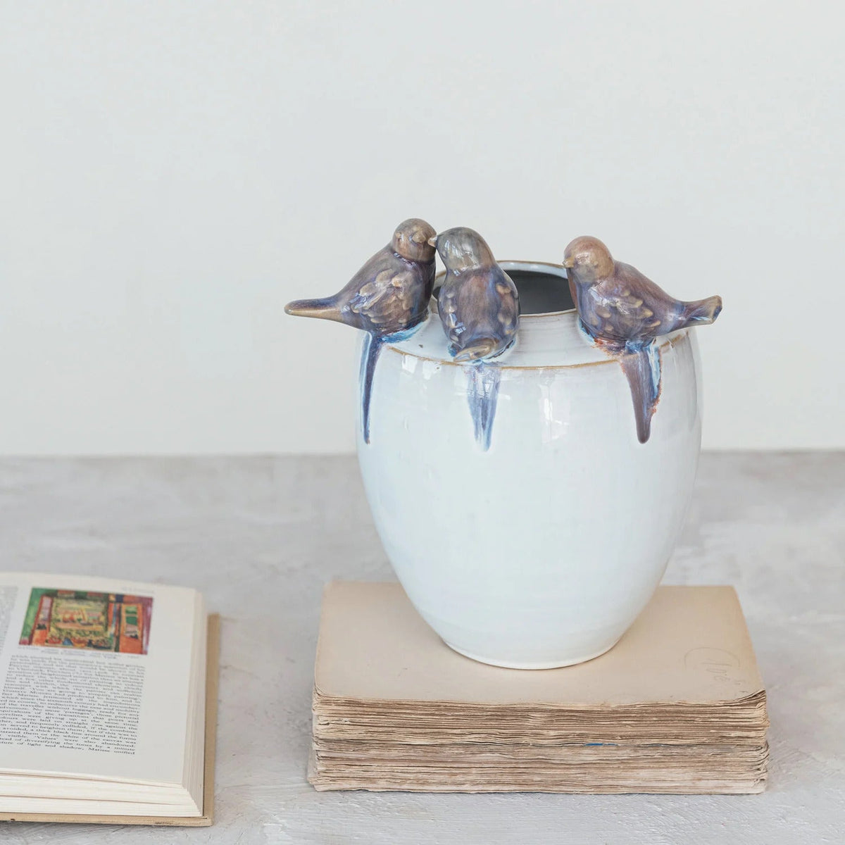 Stoneware Planter/Vase with Birds