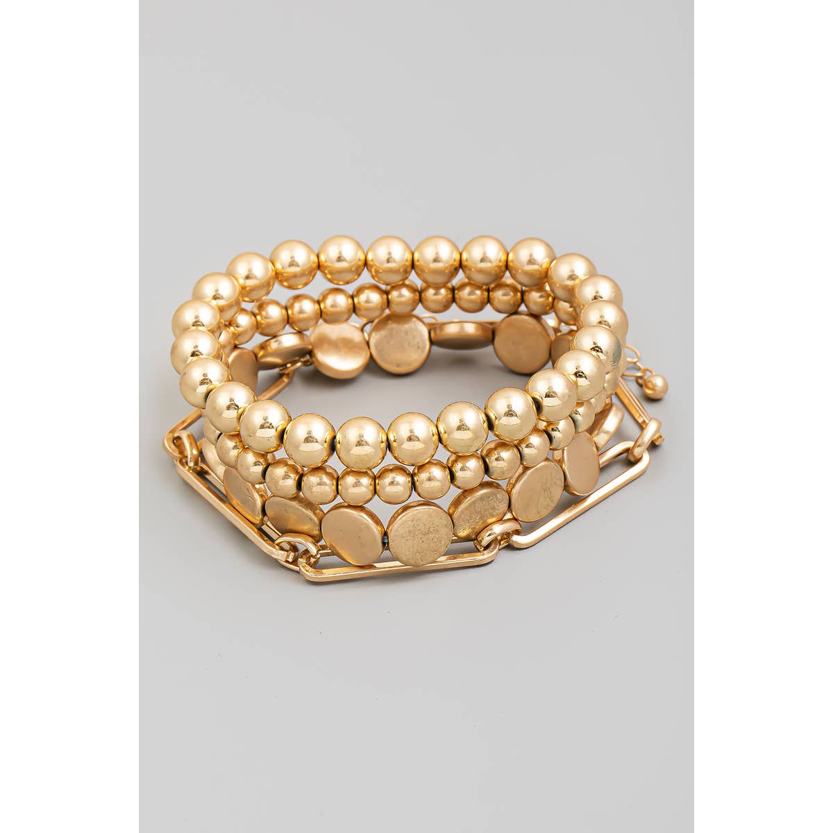 Mixed Metallic Beads And Chain Bracelet Set