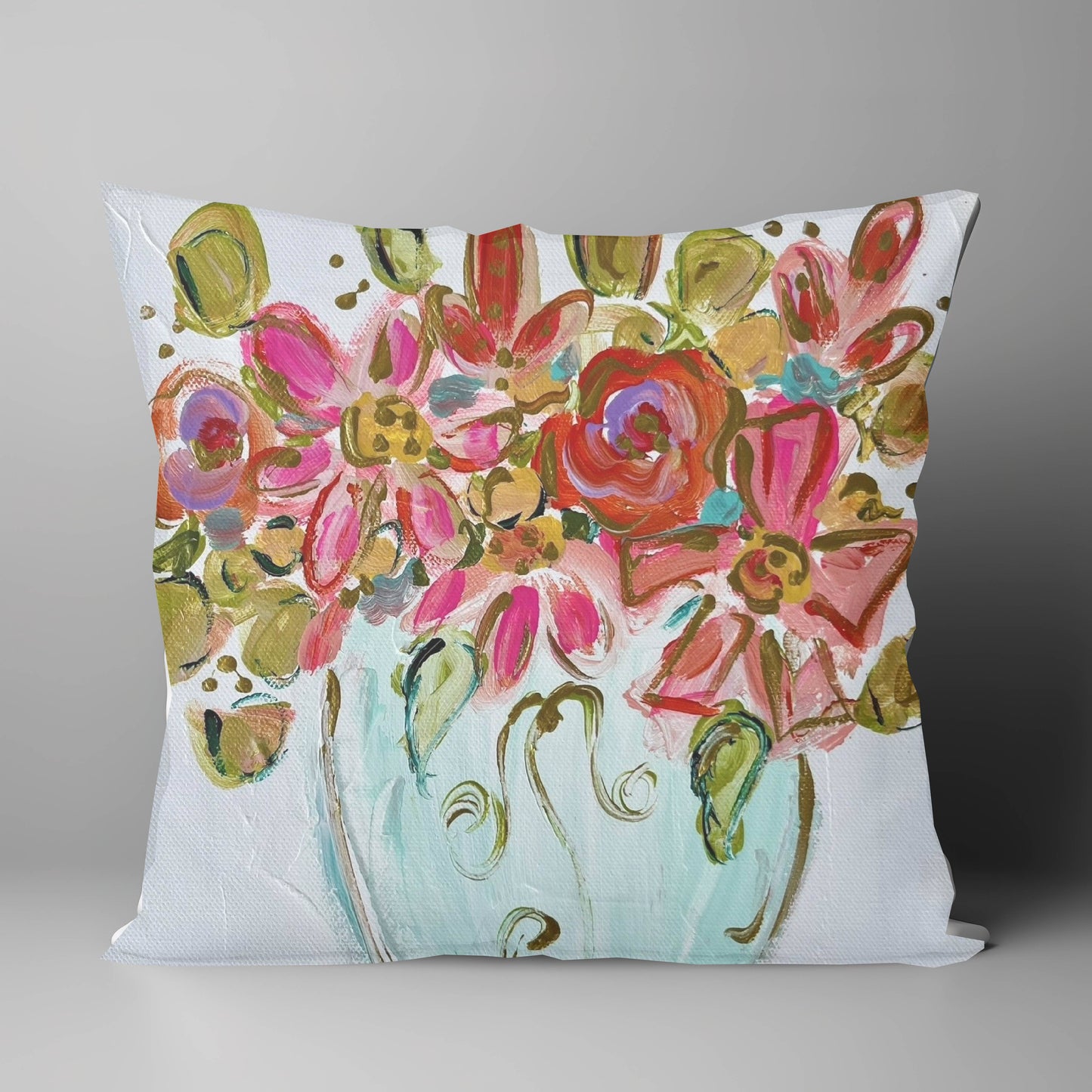 "Hot Pink Flowers" on 18 x 18 Pillow: 18" x 18", Pillow