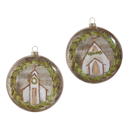 5" Music Sheet Church Glass Disc Ornament - 2 Styles