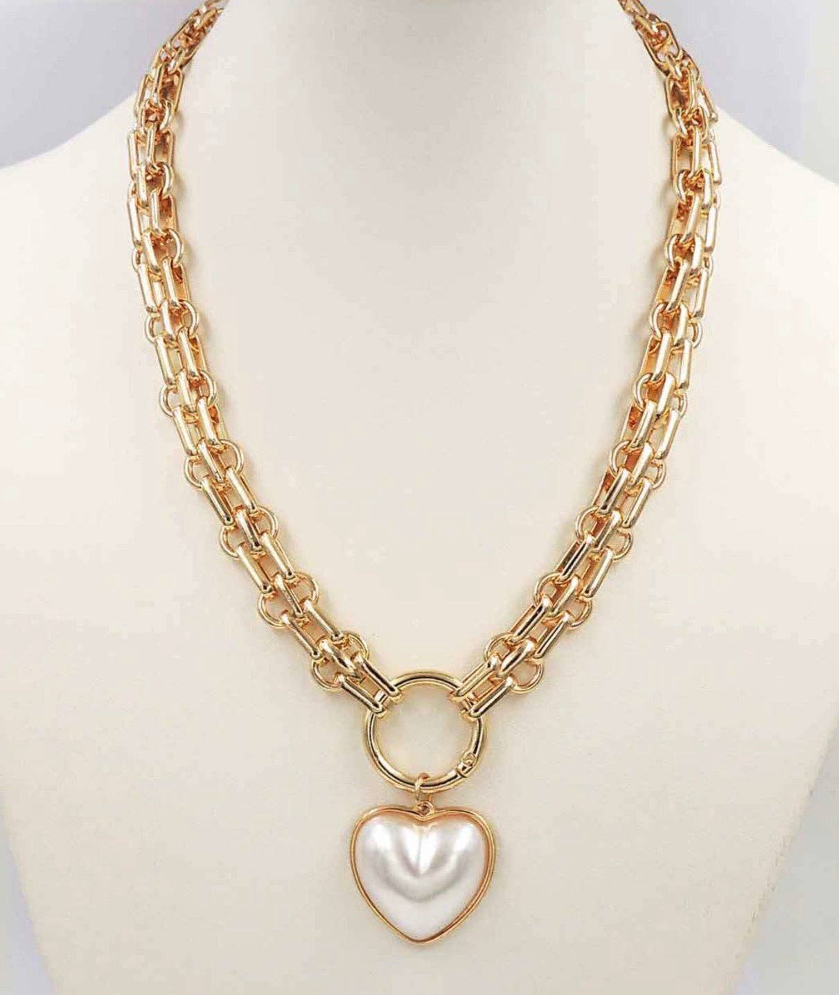 Gold Chain with Freshwater Pearl Heart 16"-18" Necklace