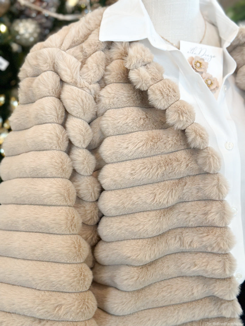 Taupe Half Sleeve Faux Fur Jacket
