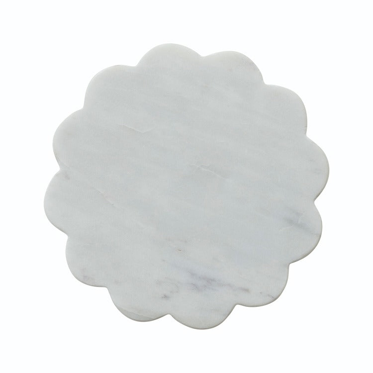 8" Round Marble Scalloped Tray, White