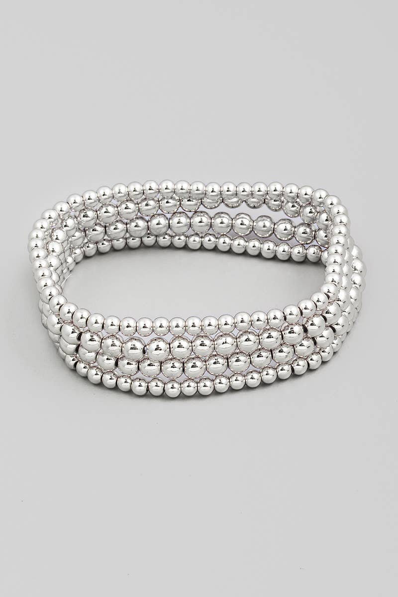 Four Row Beaded Stretch Bracelet Set: GOLD
