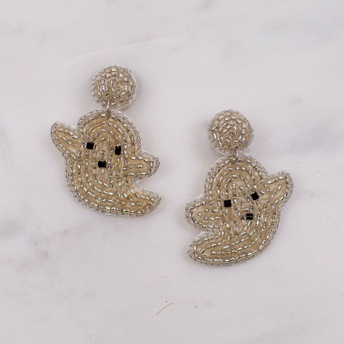 Spooky Ghost Beaded Earrings White 1.25"