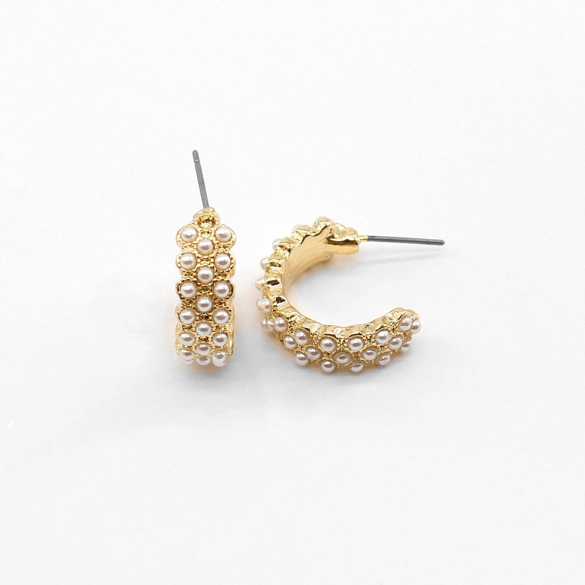 Gold with Small Studded Pearl .5" Hoop Earring