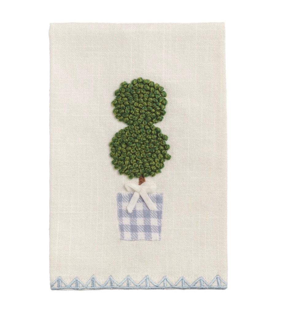 Topiary Embroidered Tea Towel