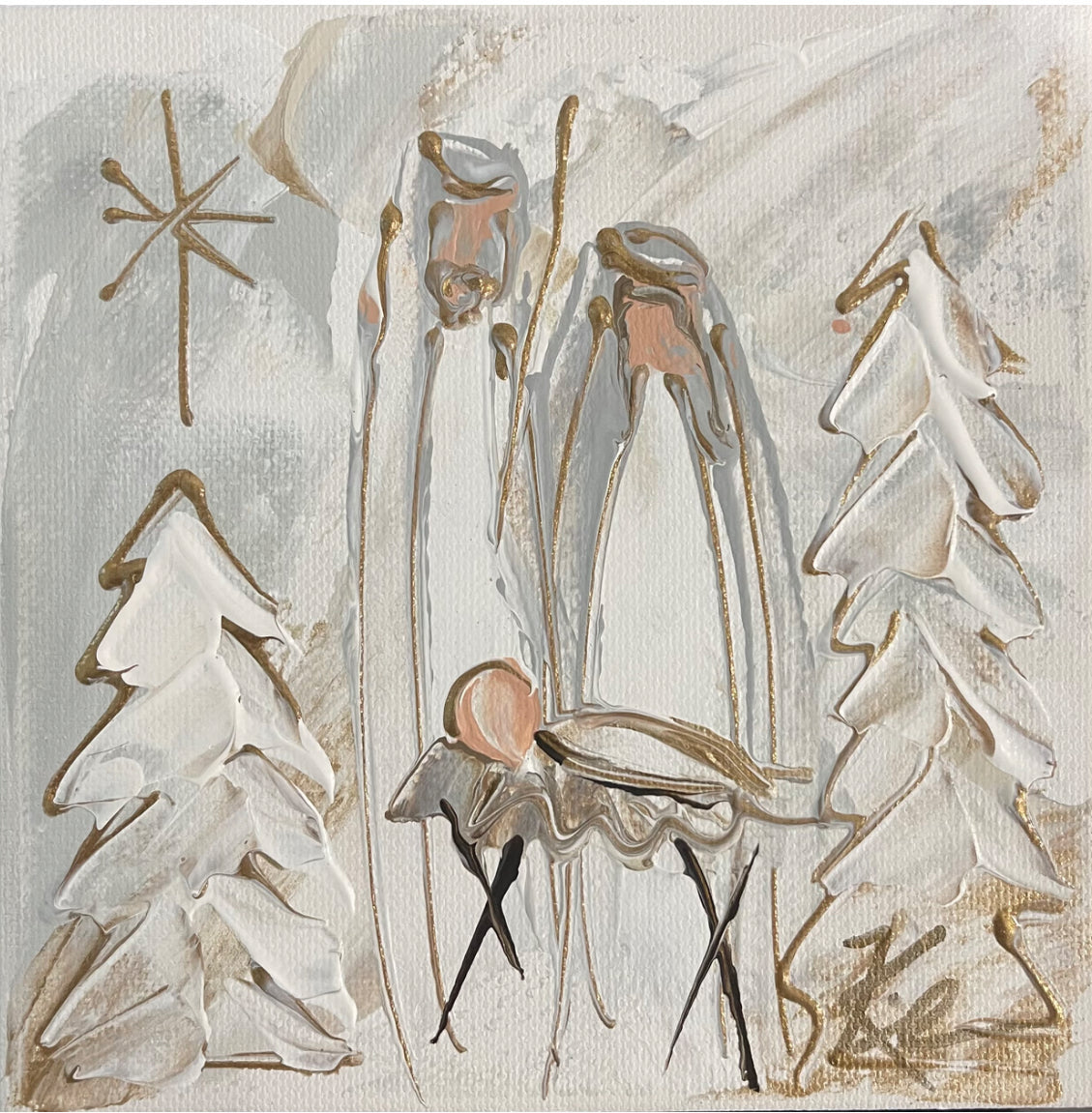 White & Gold Nativity Framed Art: 18x18