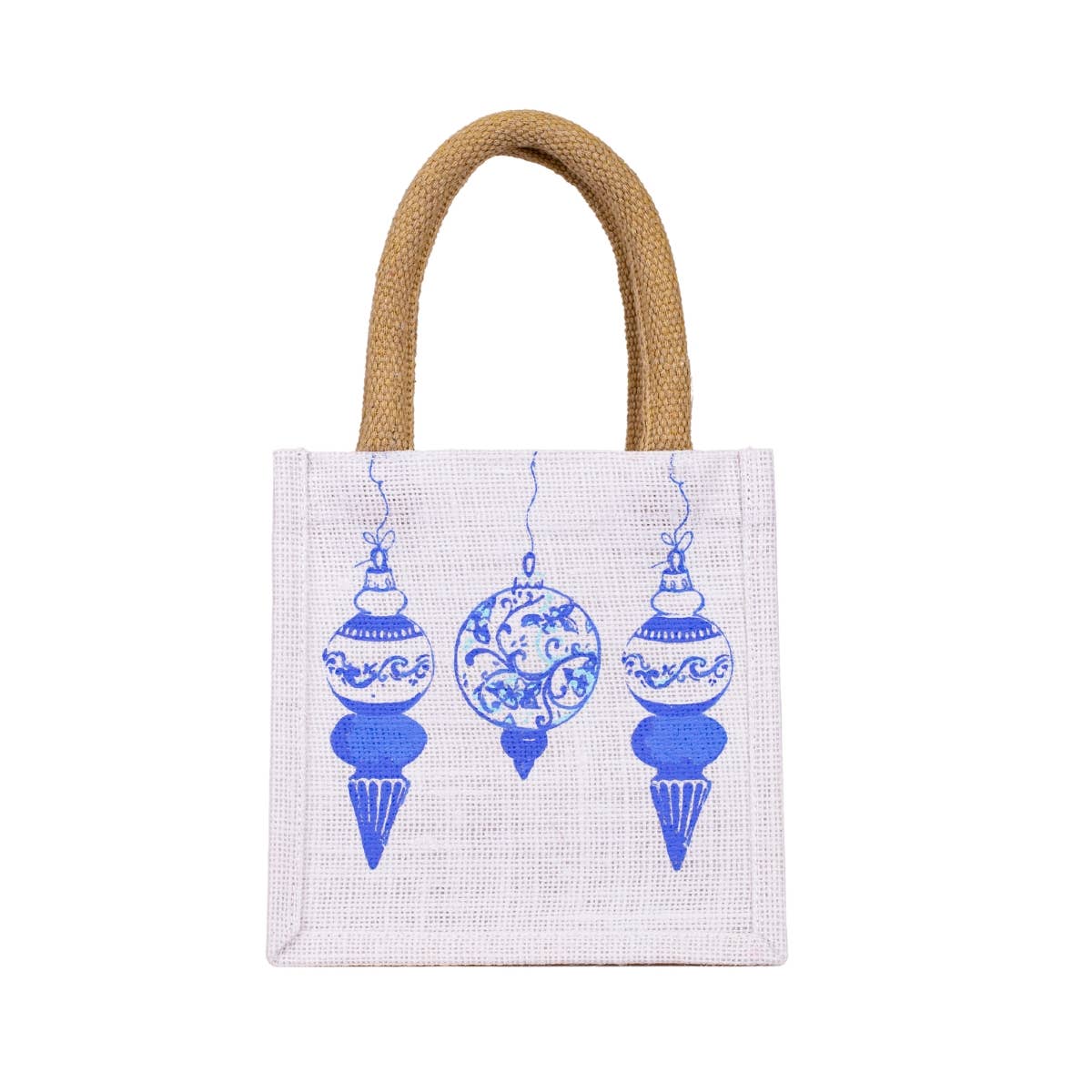 Whimsical Ornaments Petite Gift Tote | White/Blue | 7x7x5