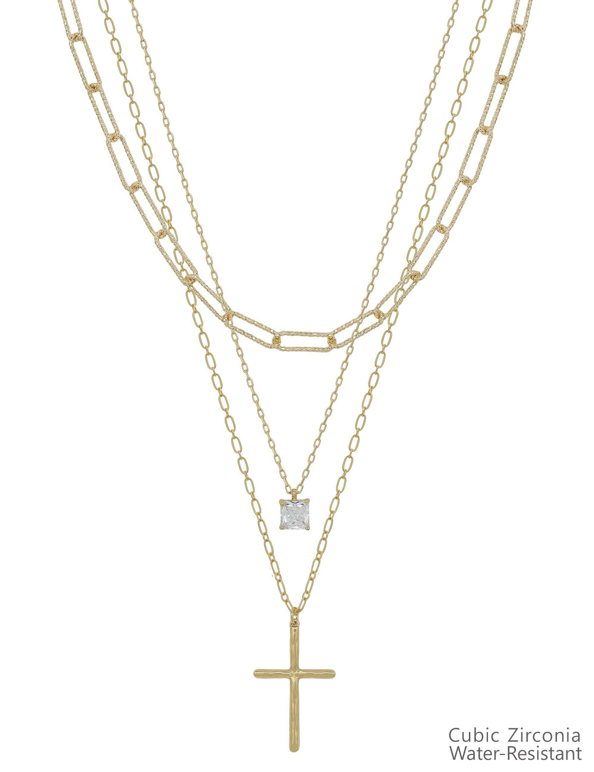 Gold Thin Rhinestone 1.2" Cross 16"-18" Necklace