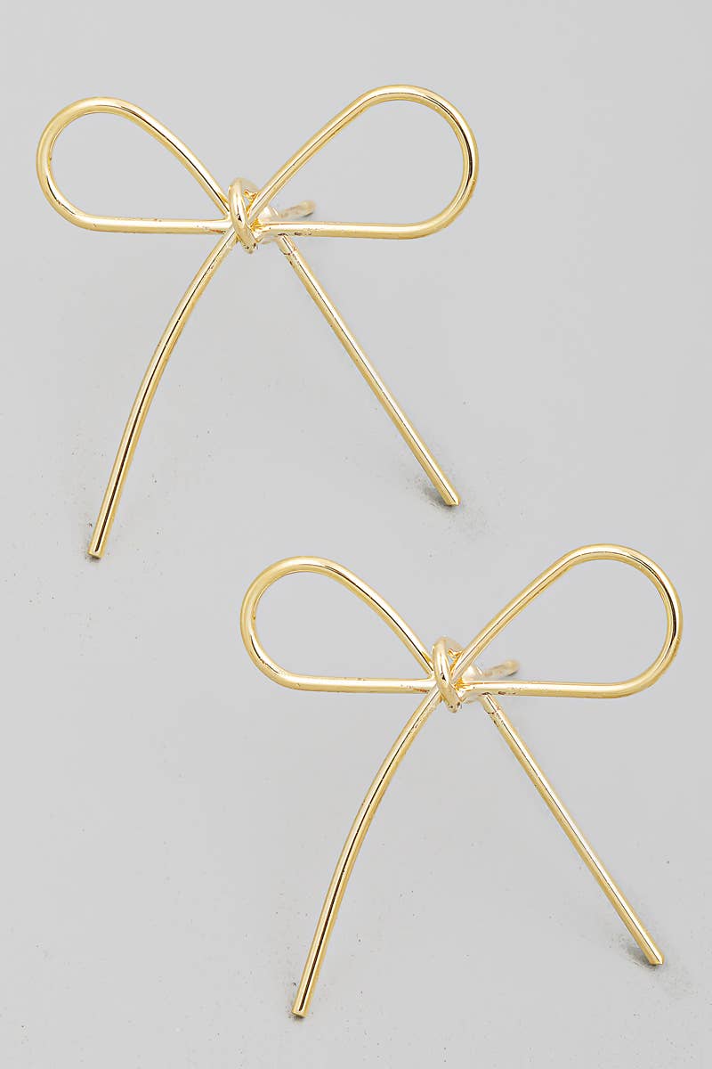 Beaded Wire Bow Tie Earrings: Gold