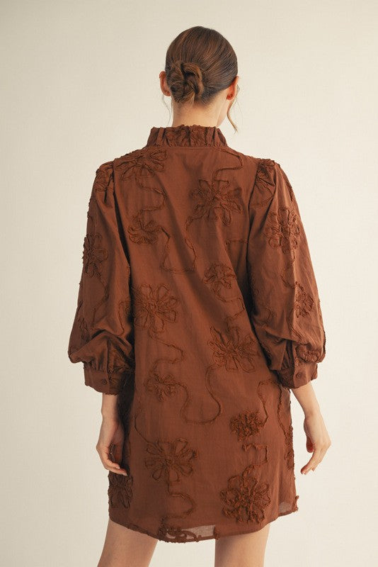 Button Down 3D Floral Dress