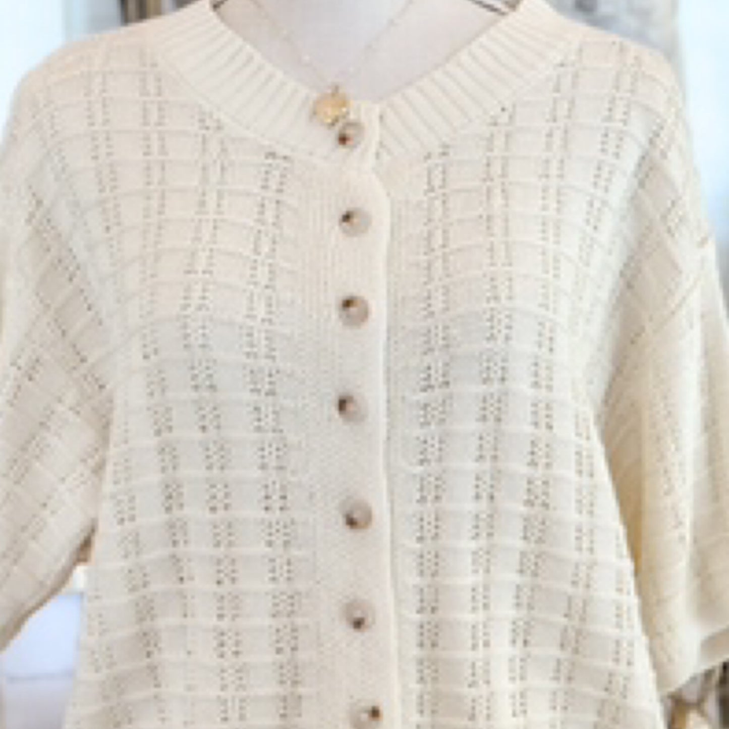 Ivory Textured Button up Sweater Top