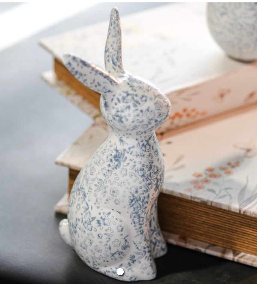 Blue Floral Ceramic Bunny-Medium
