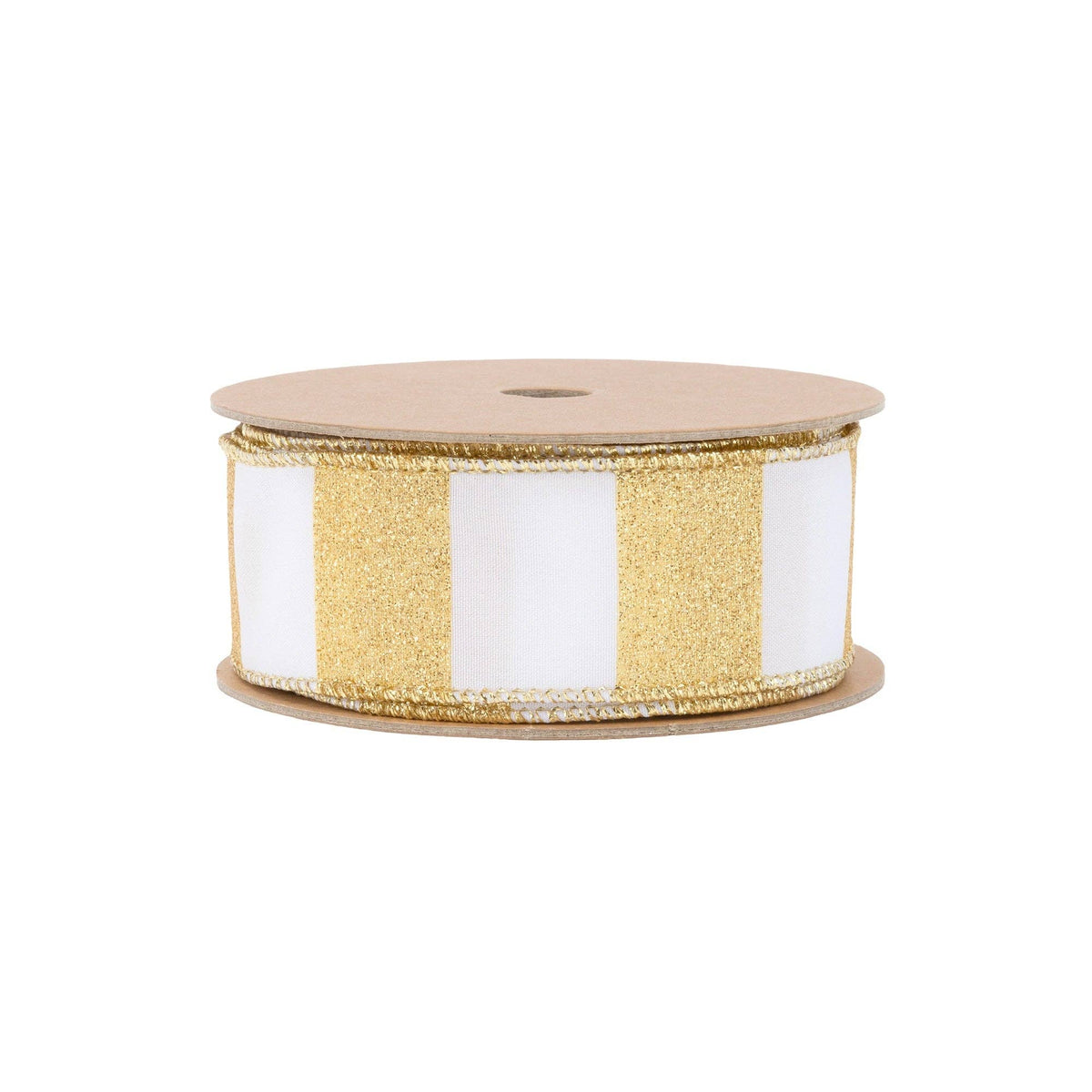 1 1/2" Wired Ribbon with Gold Glittered Stripes | 10 Yard Roll