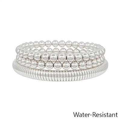 Silver 6MM Beaded Stretch Bracelet Set
