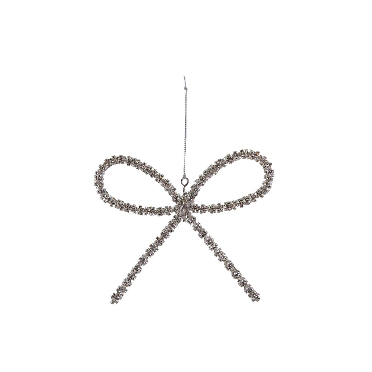 Rhinestone Bow Ornament – Silver 5.5”