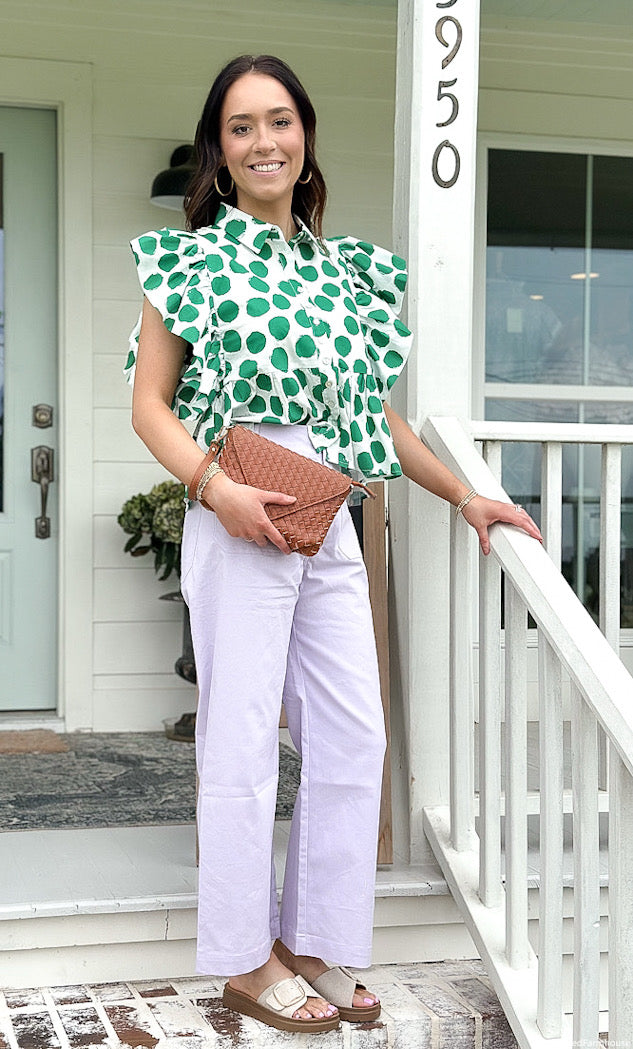 Green Polka Dot Ruffly Peplum Top