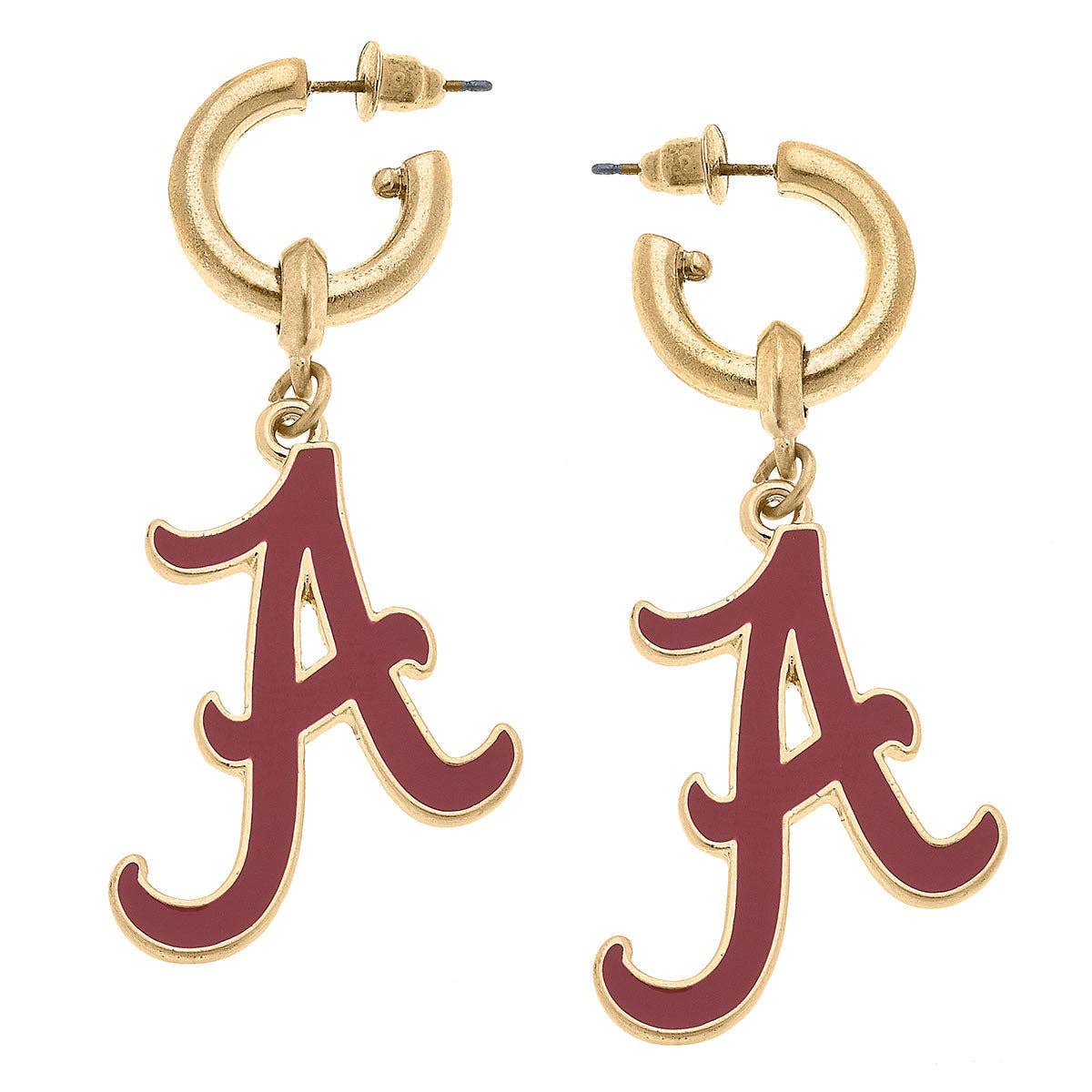 Alabama Crimson Tide Enamel Drop Hoop Earrings in Crimson
