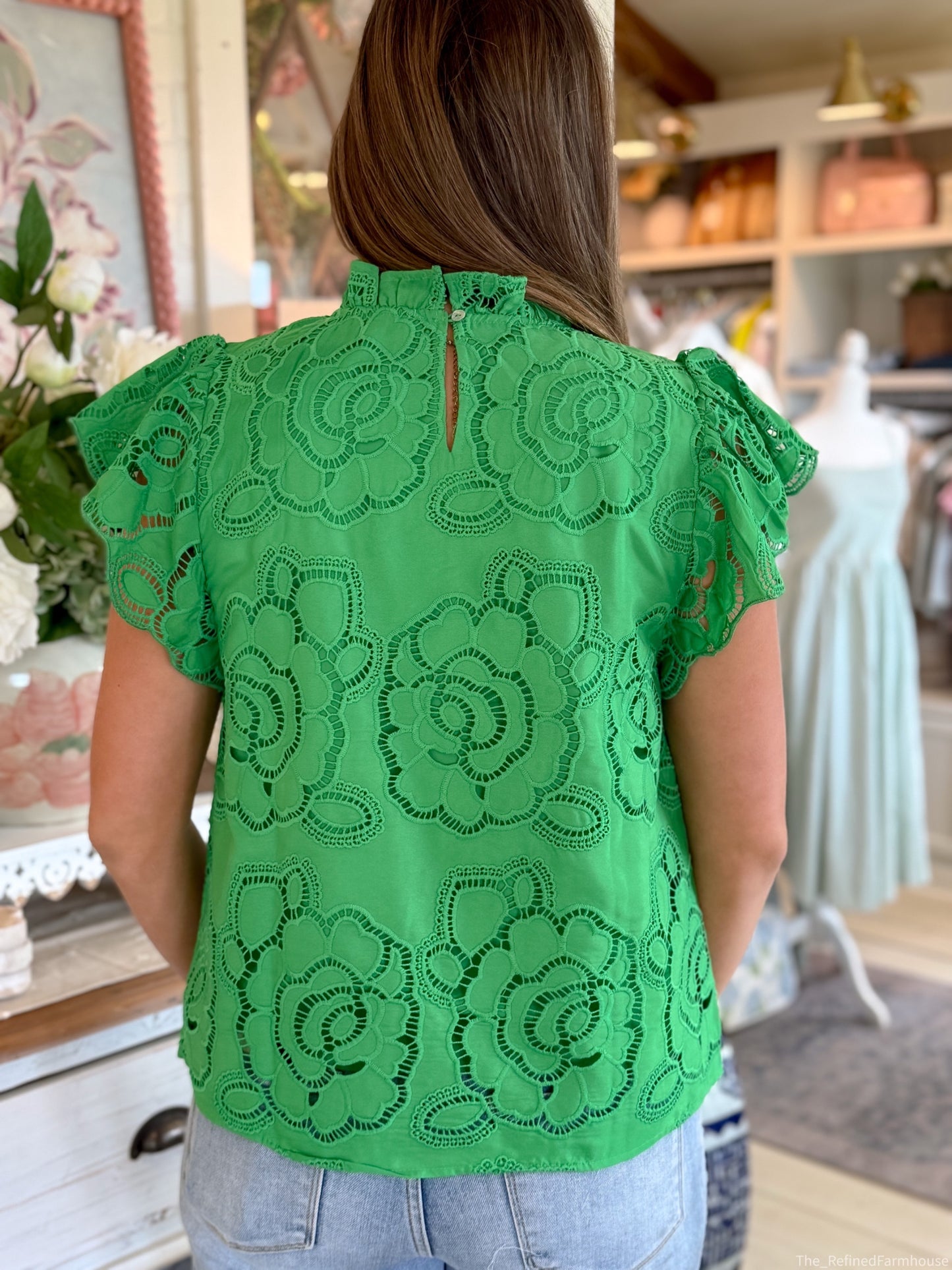 Emerald Bloom Lace Top