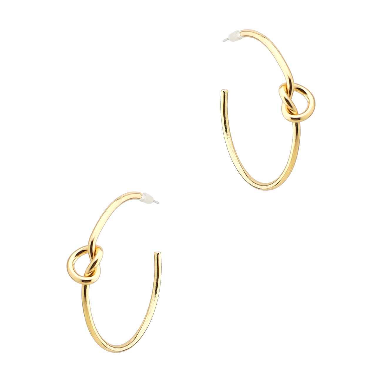 Thin Gold Hoop with Knot 1.5" Earring