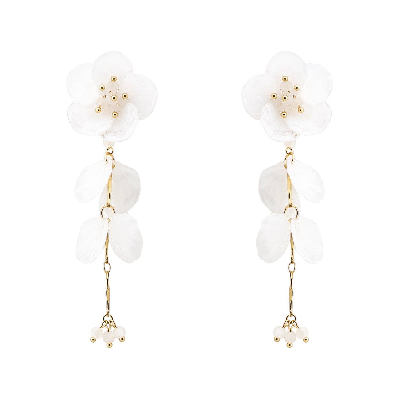 White Acrylic Flower with Drop 3" Earring
